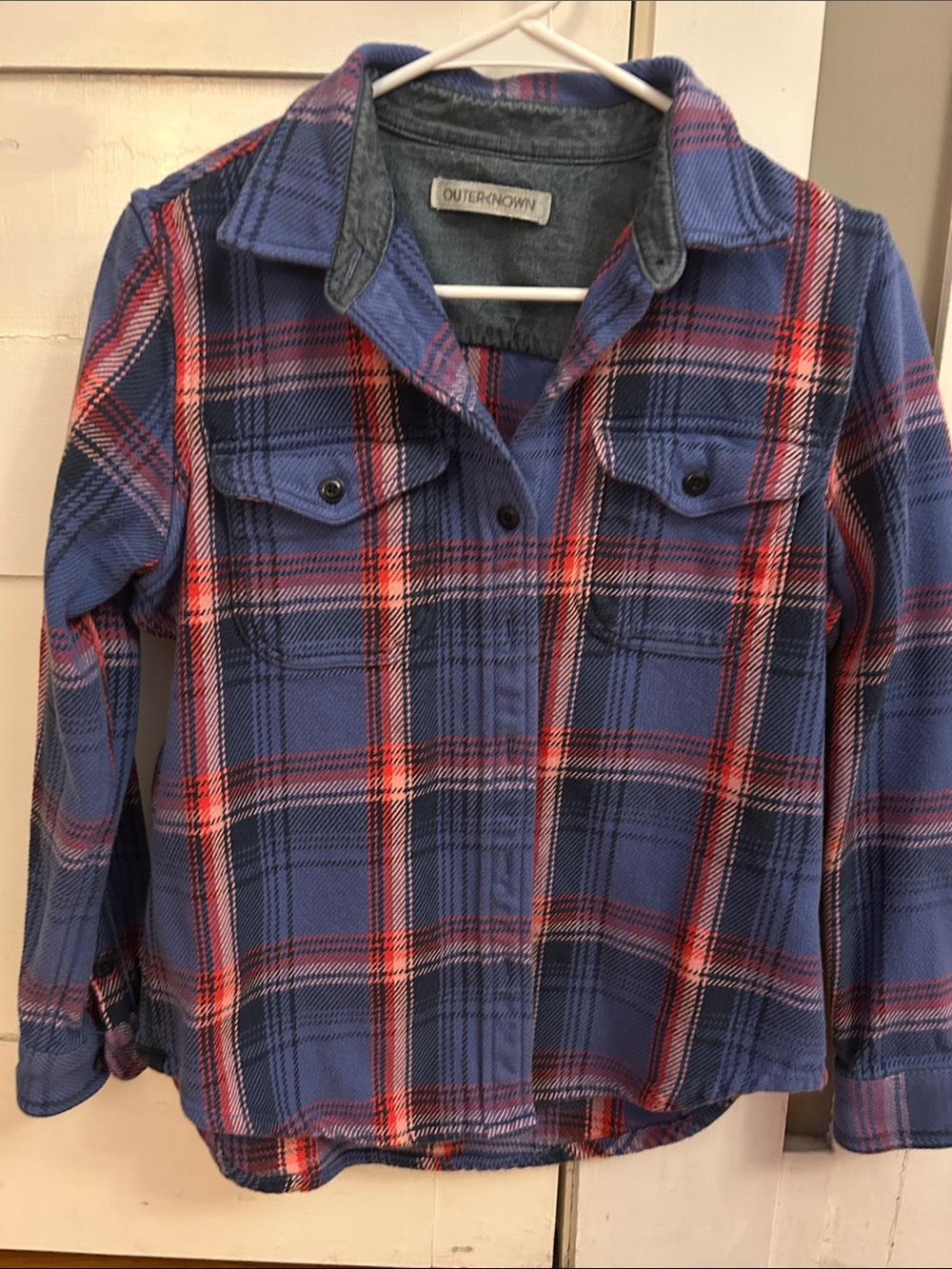 Outerknown Blue and Red Plaid Flannel Shirt